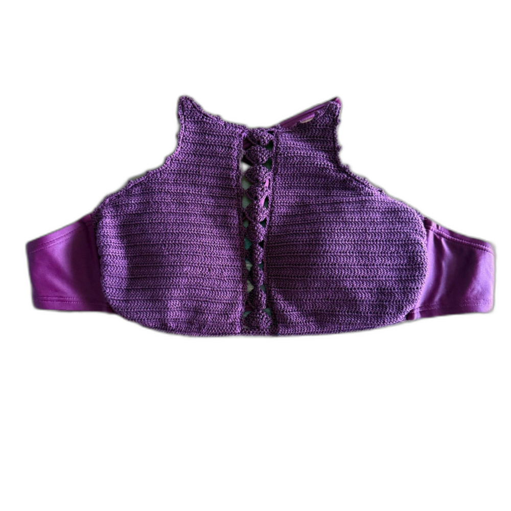 NWT Xhilaration Berry Crochet High Neck Swim Top Women's D/DD